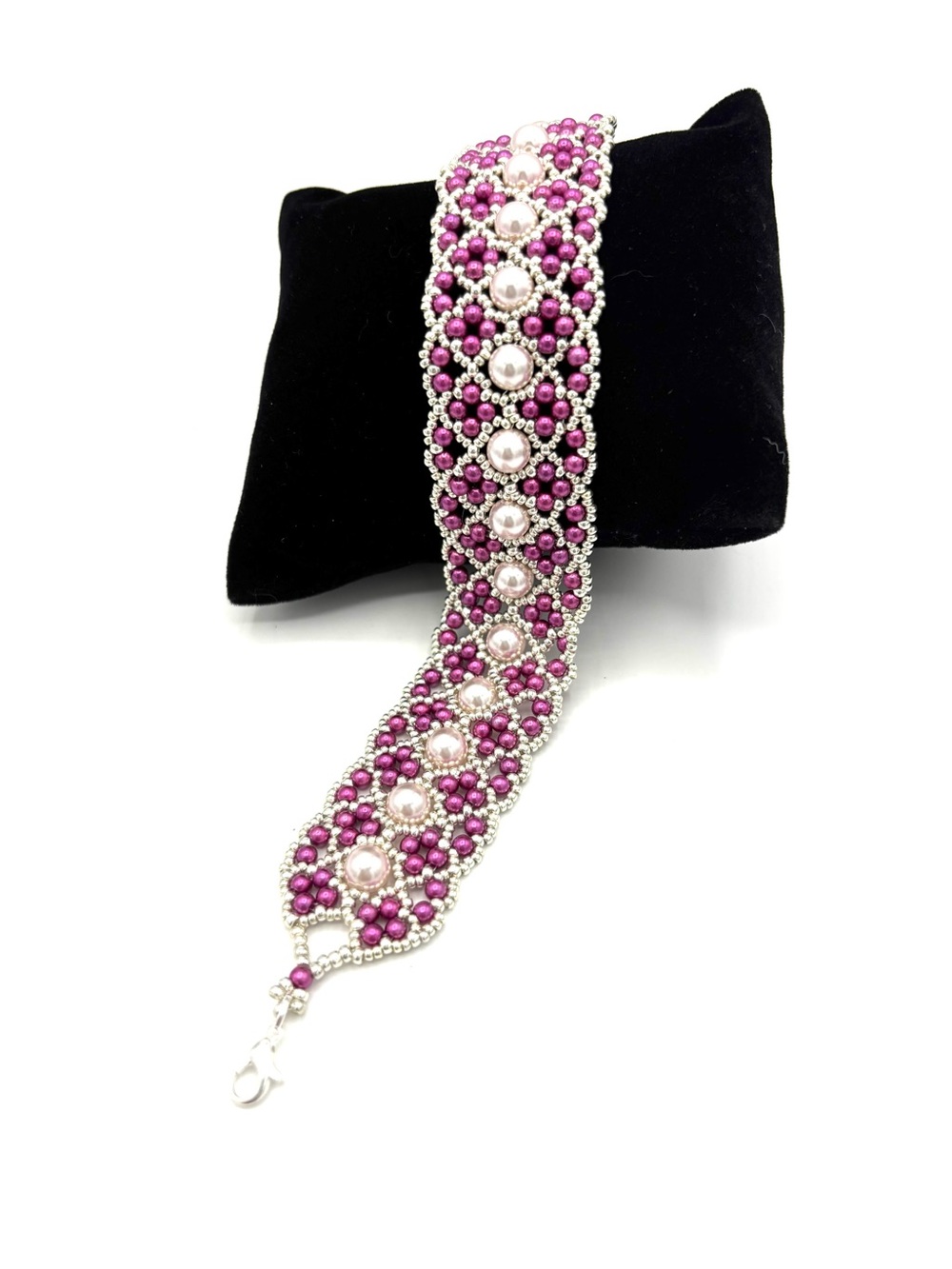 Hand Crafted Pearl & Purple Crystal Beaded Bracelet - Women Jewelry
